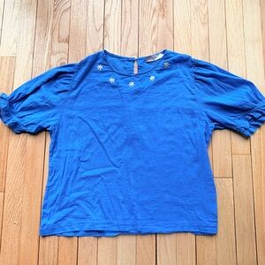 The tiny big sister Blue Top with Star Embroidery
